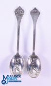 Fine Pair of 1920s Matching Gay Hill Golf Club Silver Embossed Bowl Teaspoons - both bowls