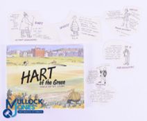 John Hart signed Golfing Book and Sketches (6) to incl ltd ed "Hart of The Green - Humour for Real