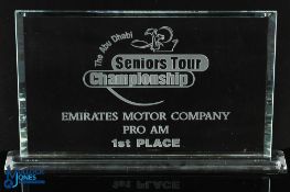 The Abu Dhabi Seniors Tour Golf Championship Engraved Lead Crystal Winners Trophy - presented by