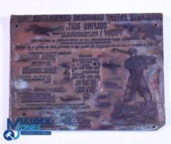 Scarce Burberrys Golf Advertising Copper Printers Block Plate - featuring a suited golfer in full