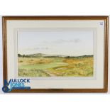 Bill Waugh - Muirfield Golf Links original watercolour with golfers in the distance playing to the