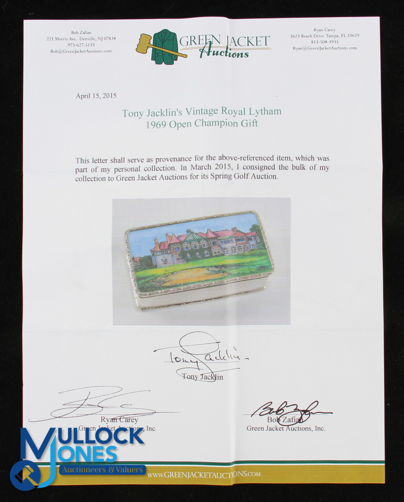 Tony Jacklin Royal Lytham & St Annes Golf Club 1969 Open Champion Gift - silver and enamel hinged - Image 5 of 5