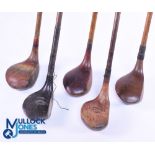 5x Assorted socket neck woods - to incl' D Anderson & Son St Andrews light stained persimmon driver,
