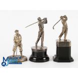 3x Various Golf Player Trophies - 2x mounted in black bases - all with their golf clubs intact -