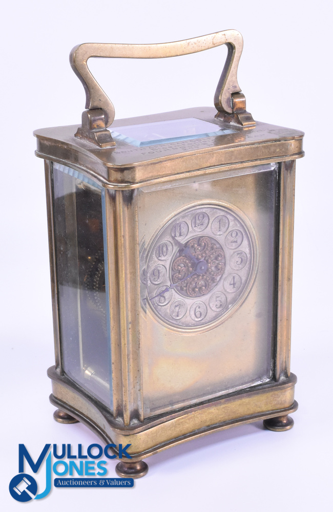 1905 Golf Tournament Presentation French Brass and Glass Carriage Clock - engraved on the top "South