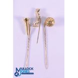 Collection of Various Gold and Gilt Golfing Tie Pins (3) Gold Tee hallmarked London 1963 (overall