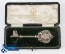 Rare 1914 Ormskirk Golf Club House Opening Presentation Key - ornate white metal engraved shield