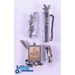 Interesting Collection of Golfing Silver Bar Brooches and Miniature White Metal Picture Frame (