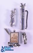 Interesting Collection of Golfing Silver Bar Brooches and Miniature White Metal Picture Frame (
