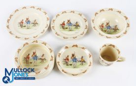 Collection of Royal Doulton "Bunnykins" Golfing Ceramics (6) to incl teacup and saucer (G), cereal