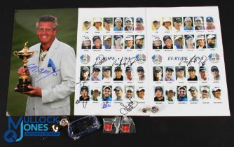 Interesting Collection of 2010 Ryder Cup Signed Items, Pin Badges et al (8) to incl an excellent