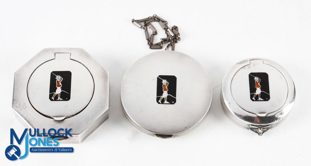 Group of 3x Sterling Silver and Enamel Art Deco Lidded Boxes / Compacts - one compact with white