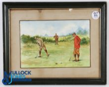 Late Vic Golfing Scene Watercolour - signed J C Brockhouse - showing 2x gentleman golfers putting,