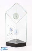 John Bland "ICI" Invitational Glass Cased Sculpted Trophy - mounted with Titleist ICI Golf Ball