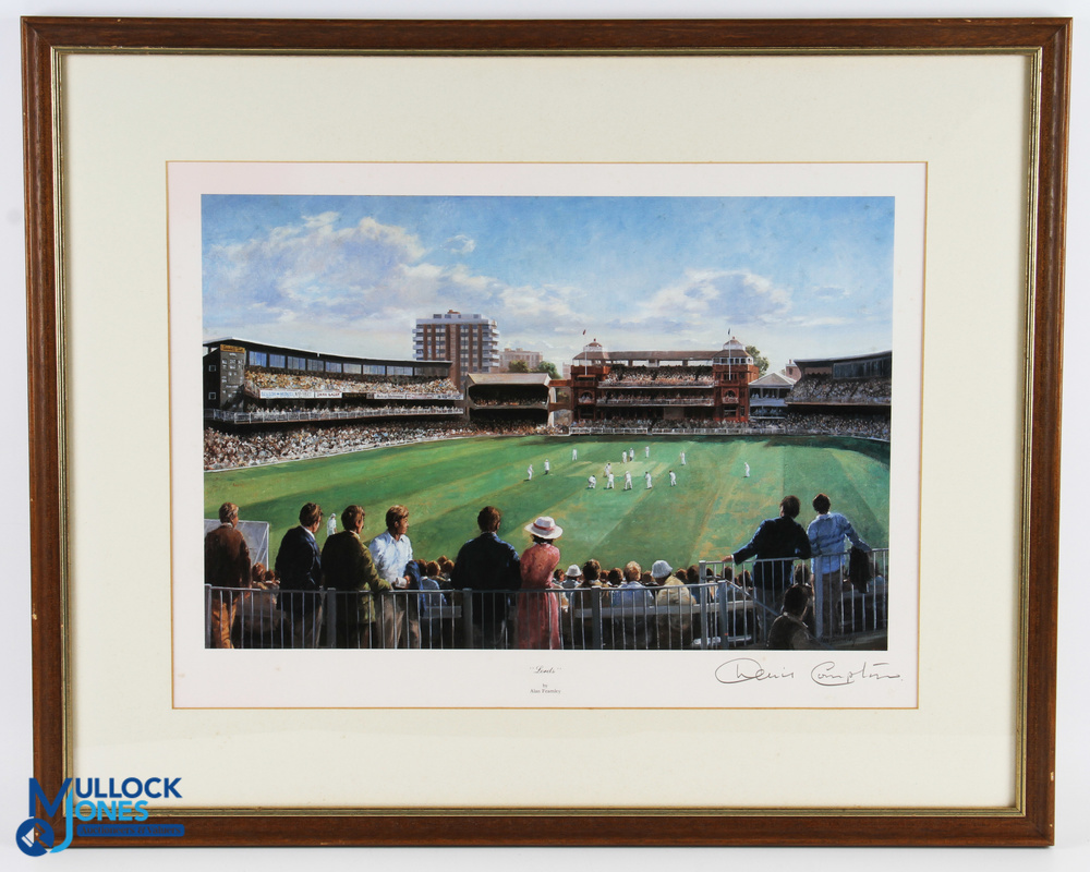 Dennis Signed Lord Cricket Print by Alan Fearnley, with a good pencil signature, well framed and