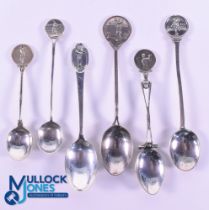 Interesting Collection of Embossed Golfing Figure Silver Teaspoons (6) with either circular or