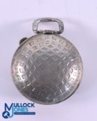 Swiss Silver plated square mesh golf ball pocket watch - with enamel inlay marked on the inside