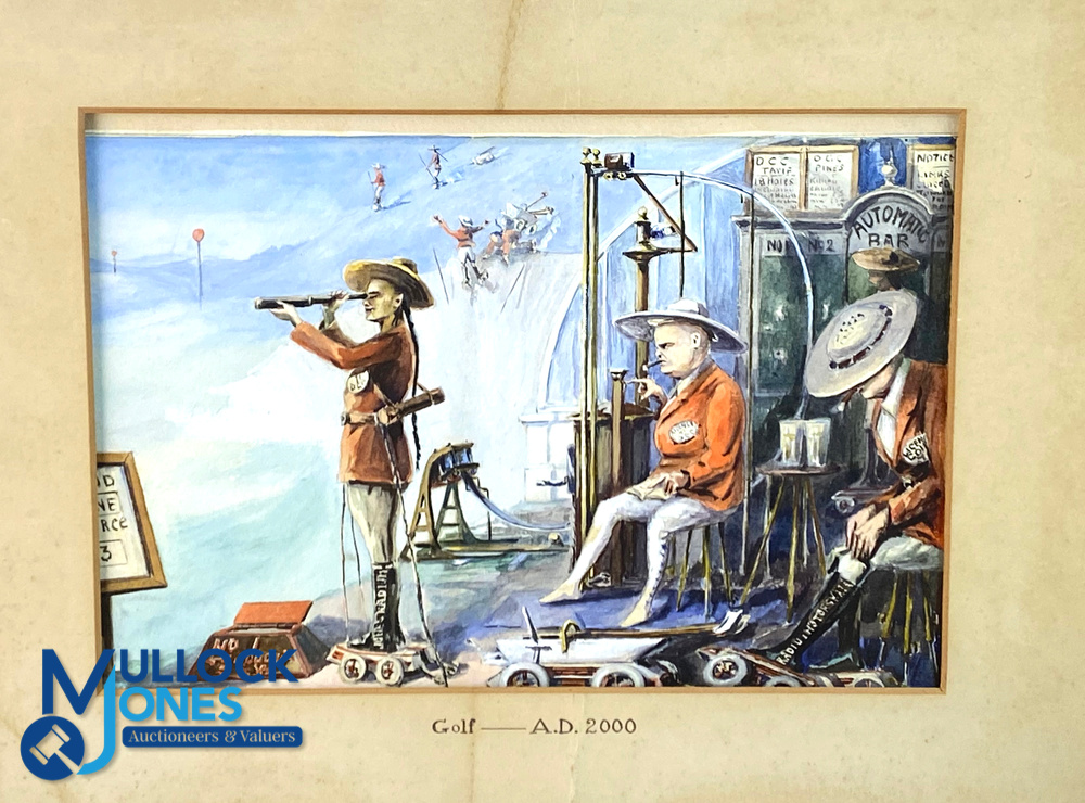 c1906 Three Cartoon Humours Golf Past and future Watercolours, Golf BC 1000-playing gold with skulls - Image 2 of 4