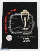 1999 Cricket World Cup Lords Final, framed commemorative T-Shirt, official World Cup merchandise