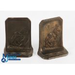 Pair of 1920s Connecticut Foundry Co. Bronze Golfing Bookends - inscribed Profanity under the