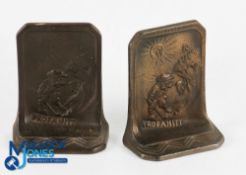 Pair of 1920s Connecticut Foundry Co. Bronze Golfing Bookends - inscribed Profanity under the