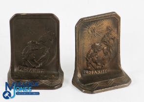 Pair of 1920s Connecticut Foundry Co. Bronze Golfing Bookends - inscribed Profanity under the