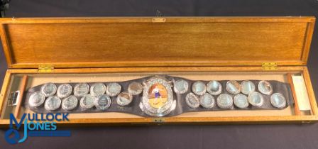 1950-1964 Silver and Enamel Reg King Challenge Boxing Belt: the leather belt bearing twenty-four