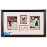 Payne Stewart 2x US Open Golf Champion signed display - comprising 3x colour images wearing his