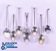 Interesting Collection of Silver Golf Club and Golf Ball Teaspoons (7) one engraved 'RSGC' to the