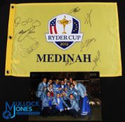 2012 Ryder Cup 'Miracle at Medinah' European Team Signed Pin Flag and Post celebration Press