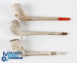 Collection of 3x Vintage Clay Golf Smoking Pipes - each decorated with Crossed Golf Clubs and