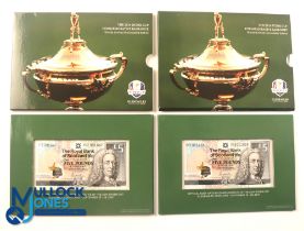 2x 2014 Gleneagles Ryder Cup Commemorative £5 Banknotes strictly limited uncirculated edition -