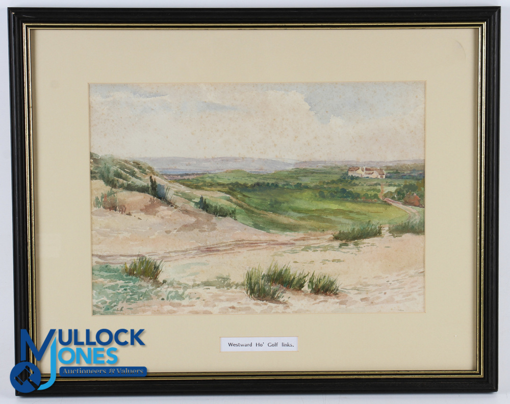 Original Watercolour titled "Westward! Golf Links" unattributable - image 9" x 13" mf&g 15x 19"