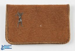 1930s Small Leather Business Card and Stamp Wallet mounted with period silver plated lady Golfer