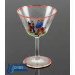 1920/30s Hand Painted Golfing Scene Cocktail Glass - with amusing golfing scene - overall 4.5"h x 3"