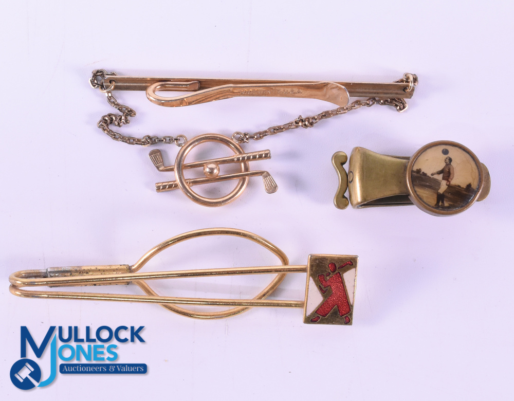 Interesting Collection of Golfing and Early Football Tie Pins and Money Clip (3) Art Deco Gilt and