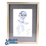 Worcester Cricketer David Leatherdale Benefit Year 2003: Print Caricature by Chris Everton, signed