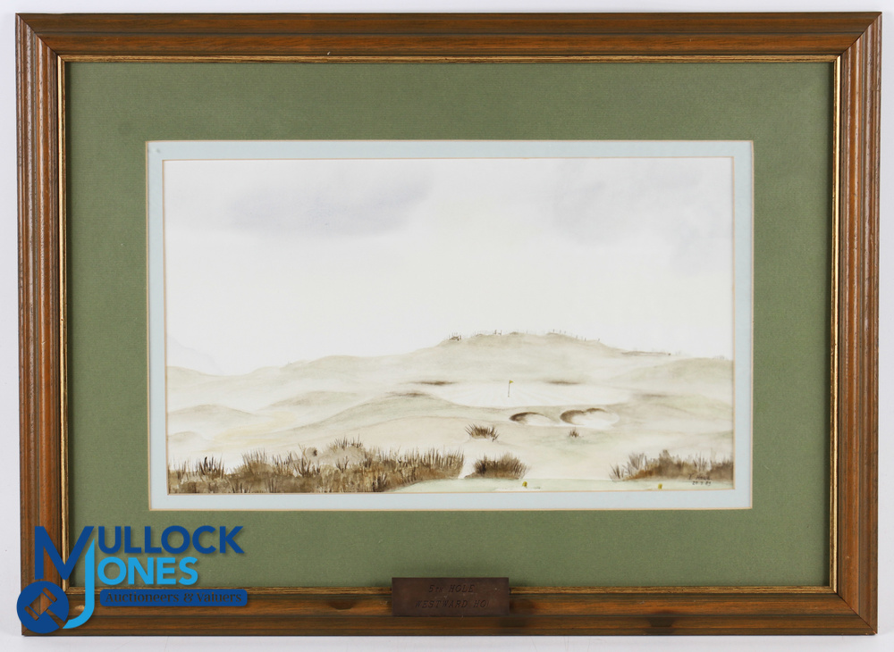 "Westward Ho! Golf Course - 5th Hole and Green "- original colour wash painting signed T Howe and