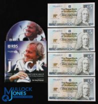 Collection of Jack Nicklaus Royal Bank of Scotland £5 bank notes and RBS Official DVD (5) - issued