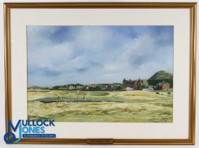 North Berwick Golf Links - Original 20thc watercolour of the links with players in the distance