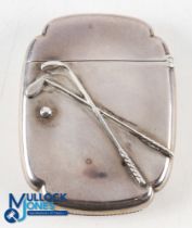 Early 20th Century Sterling Silver Golfing Vesta Case with crossed club and ball design to front,
