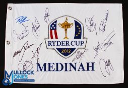 2012 Ryder Cup 'Miracle at Medinah' European Team Signed Embroidered Pin Flag - signed by the Capt