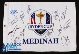 2012 Ryder Cup 'Miracle at Medinah' European Team Signed Embroidered Pin Flag - signed by the Capt
