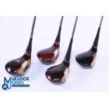 4x MacGregor Tourney persimmon drivers features Eye-Matic models, marked M95W, M85TW and 945W, all