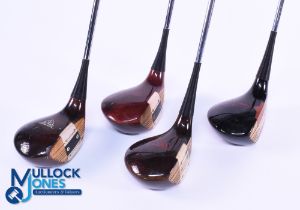 4x MacGregor Tourney persimmon drivers features Eye-Matic models, marked M95W, M85TW and 945W, all