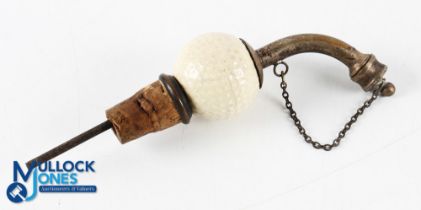 Early Interesting Golf Ball Mounted EPNS and Cork Bottle Stopper - c/w silver plated pourer with