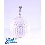 Golf Ball Ice Bucket - with white metal Golfing figure atop a golf ball - reg no 920927 to base,