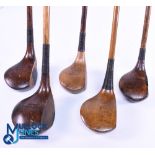 5x Various Socket head Woods to incl to incl 2x brassies a large headed Spoon stamped H Revelry