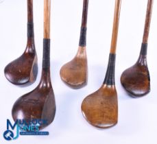 5x Various Socket head Woods to incl to incl 2x brassies a large headed Spoon stamped H Revelry