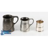 3 Golf Club Presentation Tankards, 2 Archibald Knox style hammered pewter with glass bases, engraved